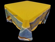 French Provencal Jacquard Woven Coated Tablecloth Sunflowers Made in France