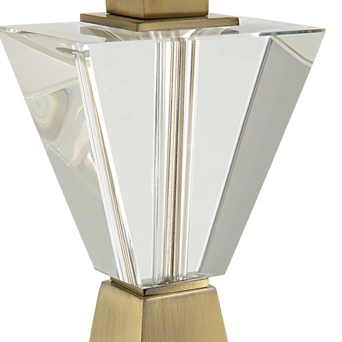 Tapered Antique Brass Metal Table Lamp 32 in Geometric Modern Pyramid Crystal - Picture 7 of 7