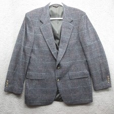 Thos David Camel Hair Blazer Jacket Sports Coat Plaid Gray Made In USA Union