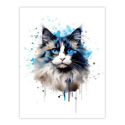 Stoffpuppe Katzenliebhaber Geschenk Aquarell Haustier Portrait Gemälde Wandbild Poster Druck