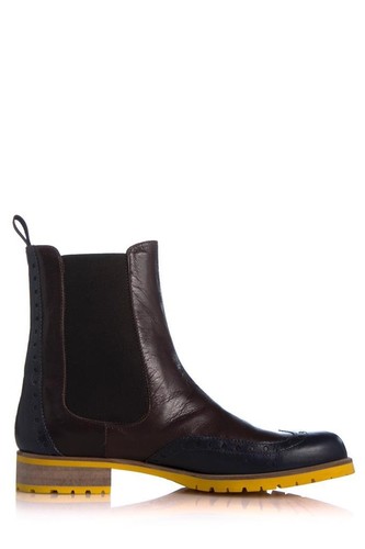 Studio Pollini Colorblock Cuero Bota de Lluvia Marrón Oscuro Amarillo Mostaza Marino Corto - Imagen 5 de 5