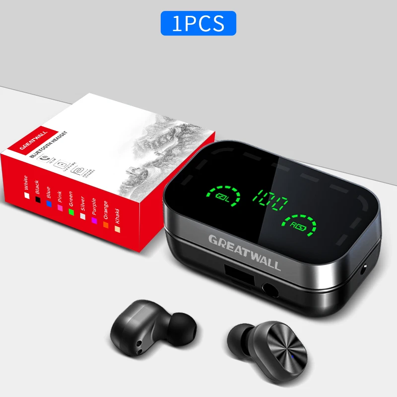 Wireless Bluetooth Earbuds with Mirror LED Charging Case for Phones-image