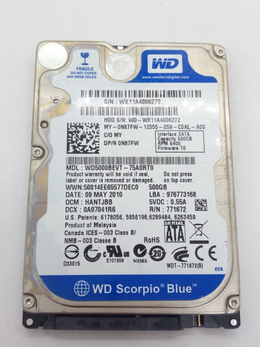 WESTERN DIGITAL *WD5000BEVT-75A0RT0* 500GB* SATA HDD Notebook 2,5 Zoll #NFP1785
