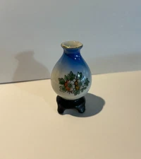 VTG. H. Kato Blue Painted Porcelain Footed Mini Vase Made In Occupied Japan