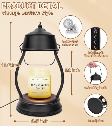 Candle Warmer Lamp, Dimmable Candle Warmer Lantern with Timer, Mothers Day Bi... - Picture 2 of 8