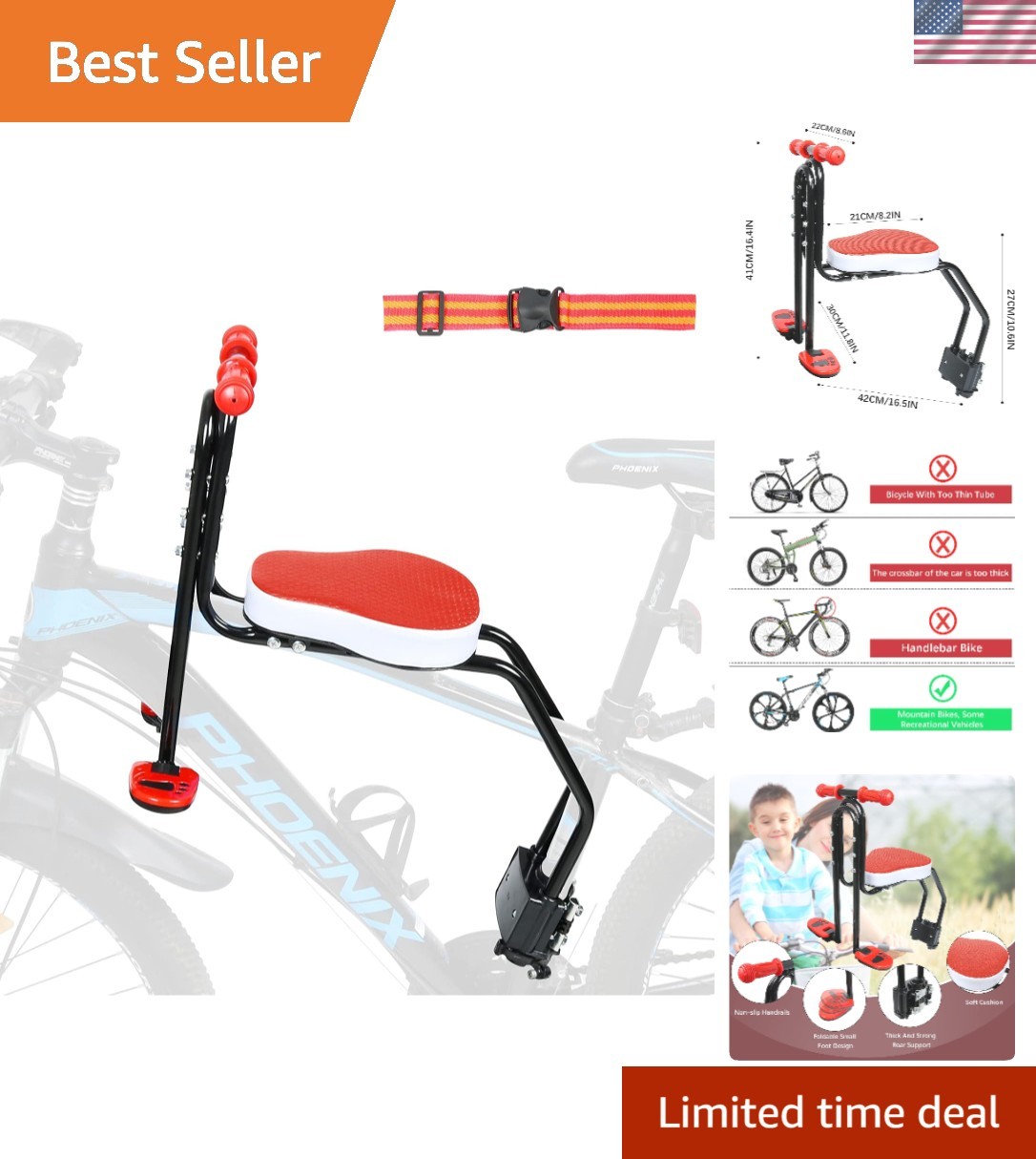 Baby Bike Safety Toddler Child Seat Kids Bicycle Chair Carrier Front Mount