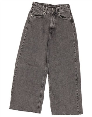 ZARA Damen Crop High Waist Wide Leg Jeans W22 L25 Grau Baumwolle OA02