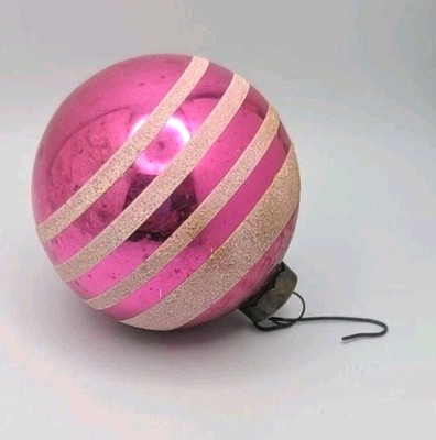 Shiny Brite Christmas Ornament Ball Pink Glitter Stripes, Shows Age, See  Pics