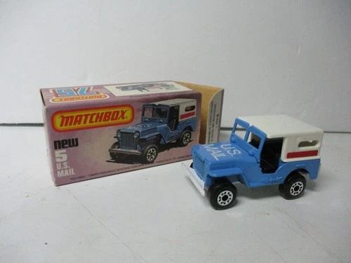 Matchbox Lesney Superfast SF5 US Mail Jeep- powder blue, Sleet N Snow base, box