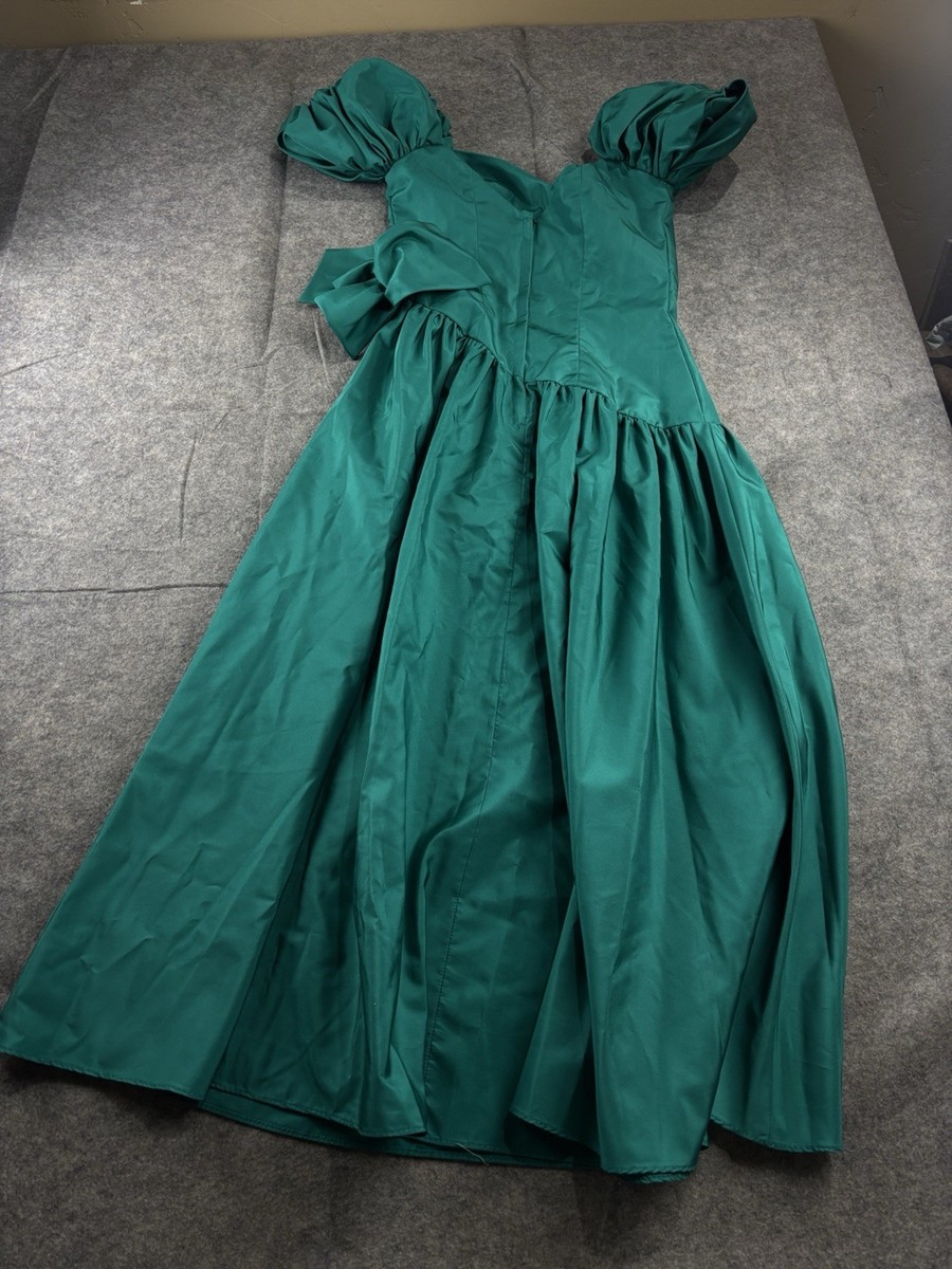 vintage emerald green bridesmaid dresses VTG 80s Taffeta Drop Waist Asymmetrical Prom Dress Womens 8 SEE US Coast Guard Dinner Immediates Color:Ombre Peach (Mesh Fabric. Includes Tube Dress Inside) Make an elegant statement