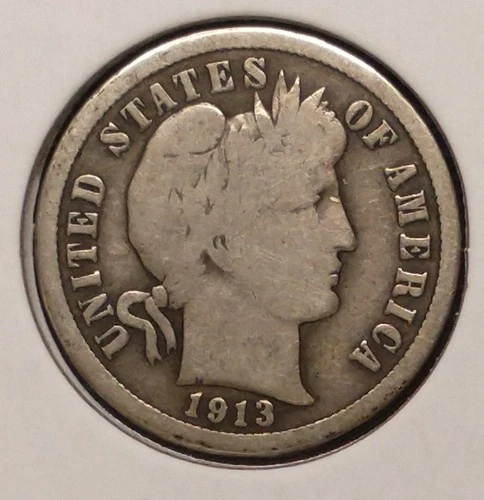 1913 BARBER DIME -- nice Good+ (G+)