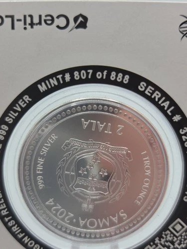 2024 Silver 1 oz Samoa Year of the Dragon Black Rhodium Coin MINT 807 OF 888 image 5