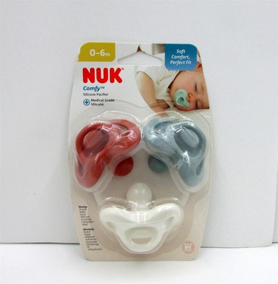 Nuk Comfy Orthodontic Silicone Pacifiers Binky Soother 0-6 Months PACK of 3
