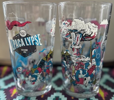 Paar 2 Salzbrauerei IPA Alpakalypse Pint Glas Geschenk Party Zuhause Pub Bar Bier Ale 