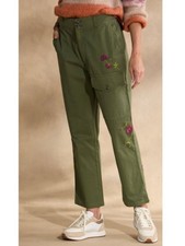 Sundance Melissa Embroidered Floral Pants NWT in Olive Green Size 4