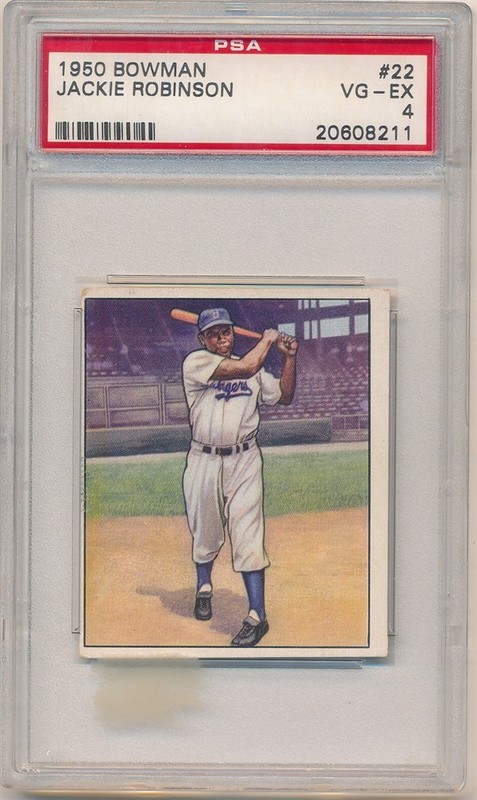 JACKIE ROBINSON 1950 BOWMAN BASEBALL CARD #22 BROOKLYN DODGERS PSA 4 VG-EX