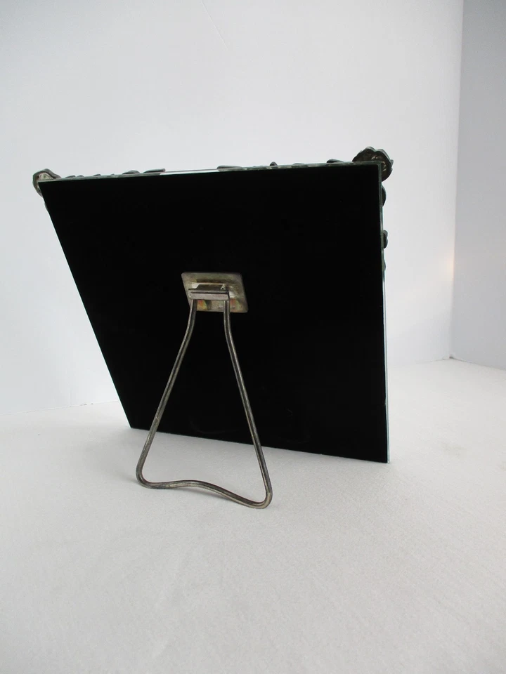 Vtg Enamel Flowers Vanity Mirror Beveled French Lk Pink Floral Tabletop Dresser - Image 4 of 4