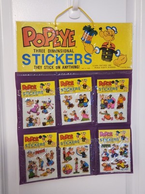 Vintage 1981 POPEYE Puffy Stickers with Store Display and 6 Packs of Stickers
