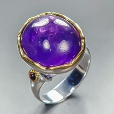 Handmade 16 ct Natural Amethyst Ring 925 Sterling Silver Size 7.5 /R456509