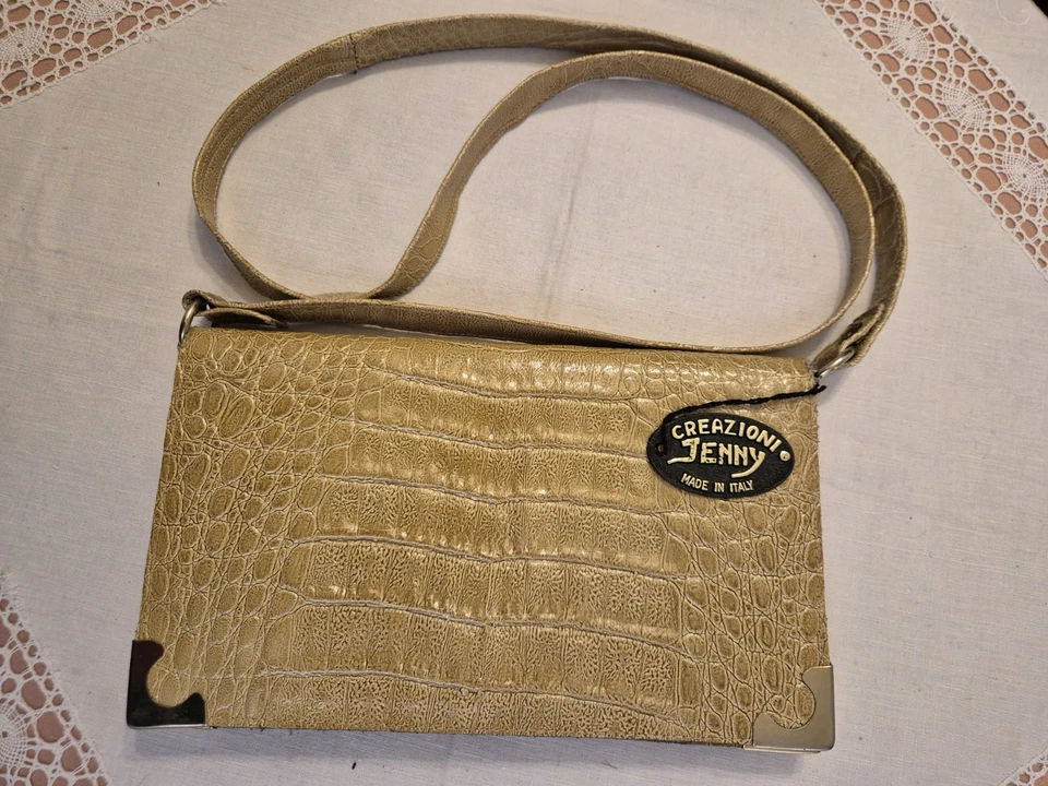 1970s CREAZIONI JENNY SHOULDER BAG CROC EMBOSSED LEATHER ITALIAN NEW WITH TAGS - Image 1 of 4