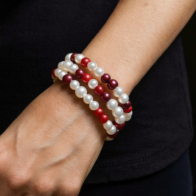 Handgefertigtes Perlen 3 Spulen Memory Draht Armband, rot, Geschenk