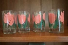 Vintage Anchor Hocking 1970s 4 Pink Tulip Juice Glasses, about 4 oz