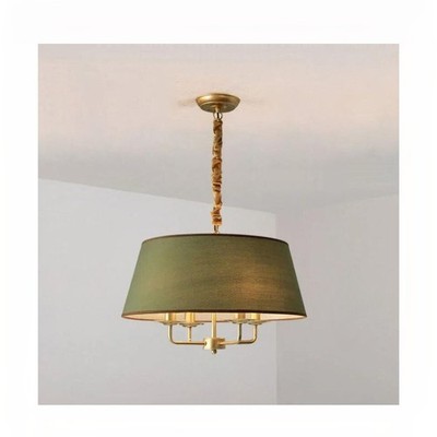 Pendant Light Fabric Metal Ø 50 cm Round in Gold Green E14 Lamp