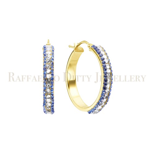 Swarovski Hoop Earrings Real 14K Yellow Gold Studded Stone 2.90 gr Fine Jewelry - Picture 9 of 9