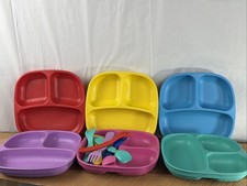 6 RePlay Divided Toddler/Child Multicolored Plates Recycled,BPA Free,Made in US