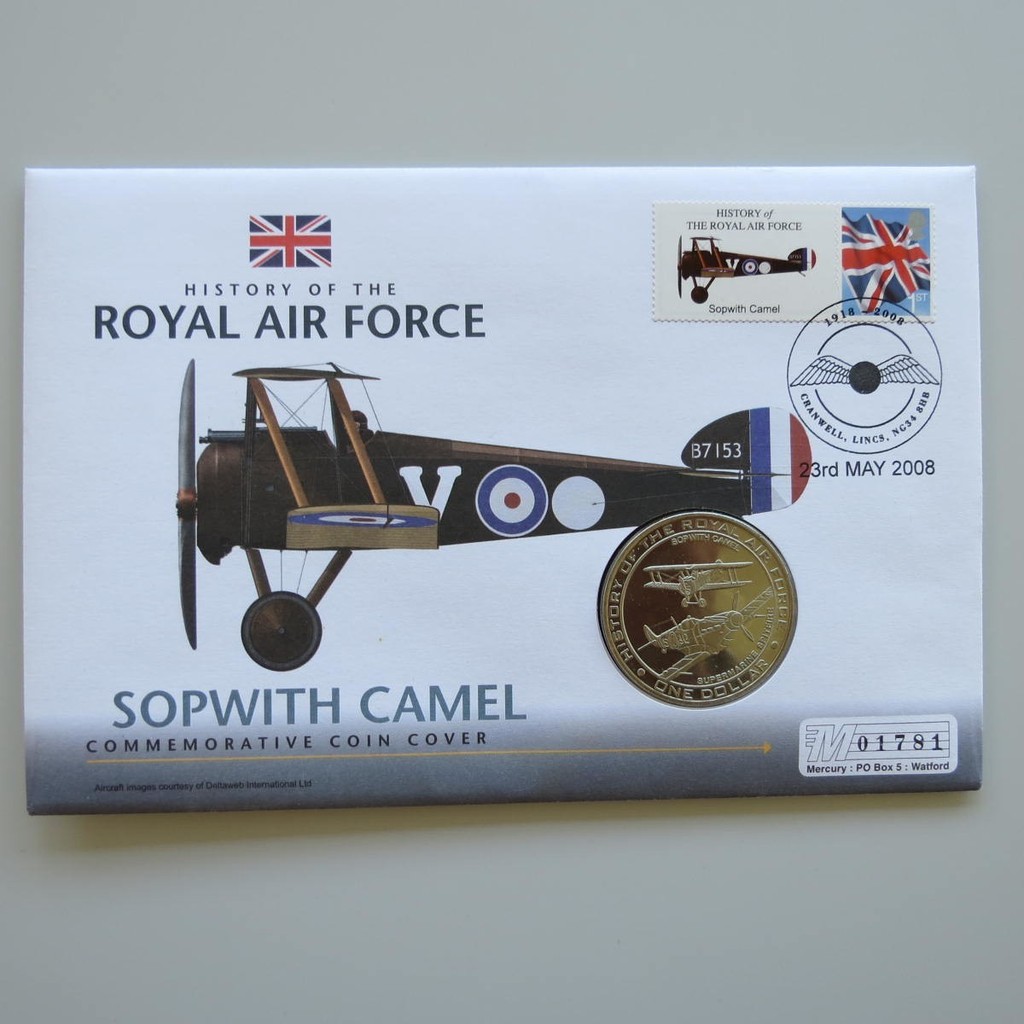 2008 History of the RAF Sopwith Camel Aircraft 1 Dollar Coin Cover - UK PNC First Day Covers - Royal Air Force