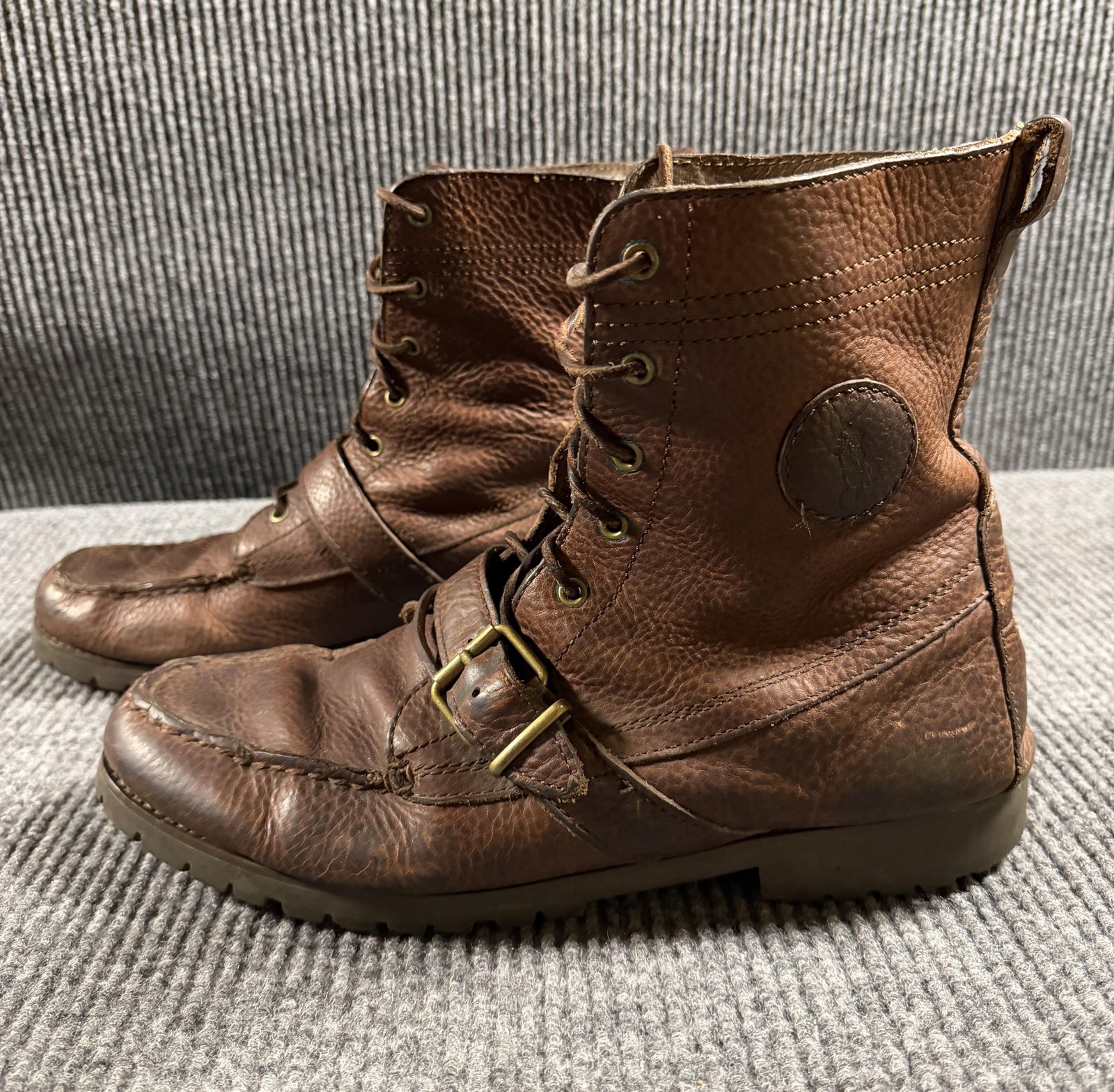 Polo Ralph Lauren Ranger Boots Mens Size 12 Leather Lace Up Combat Buckle Brown