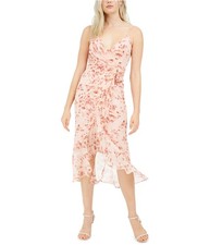 Bardot Womens Floral Surplice Midi Dress, peach, L