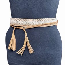 Boho Lace Faux Suede Wrap Belt Tassel Tie Womens One Size