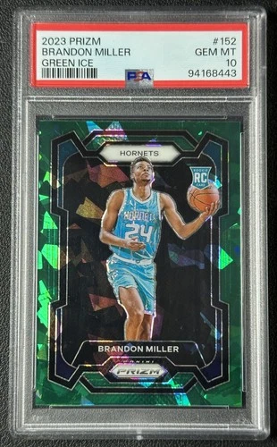 BRANDON MILLER PSA 10 2023-24 PANINI PRIZM #152 ROOKIE GREEN ICE RC HORNETS 443