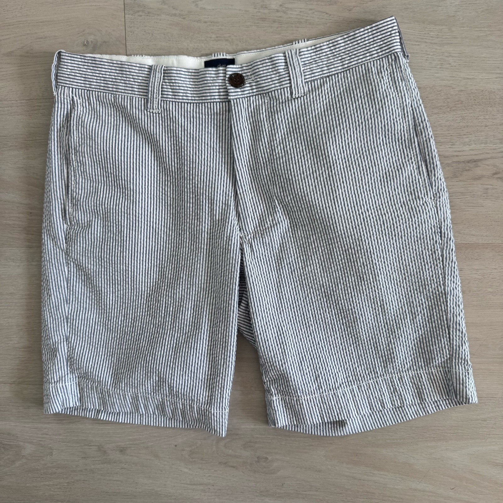 J.Crew 30W Seersucker Bermuda Shorts Blue Stripe Preppy Summer Men’s