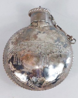 Vintage STERLING SILVER NAVAJO CANTEEN with WOLF DESIGN flask tobacco -4'' long