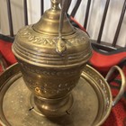 Authentic Vintage Moroccan Brass Hand Washing Basin and Kettle, Two-Handle Basin — photo 5