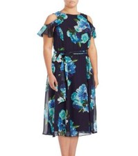 ELIZA J Plus Size 24W Blue Floral Cold Shoulder Dress NWT $98