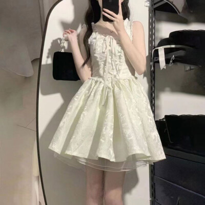 cute ankle length dresses under $45 Summer Sweet Girls Princess A-Line Dress Party School Japanese Mini Dress The shimmering metallic knit