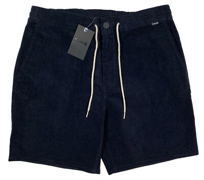 Men's HURLEY Black Corduroy Elastic Waist Drawstring Shorts
