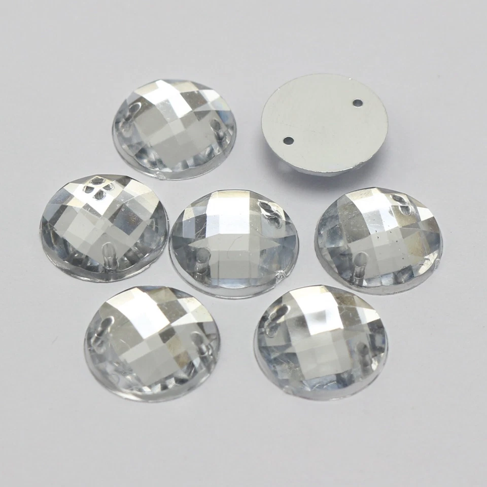 200 Flatback Acrylic Round Sewing Rhinestone Gems Button 12mm Sew on beads - Image 3 of 4
