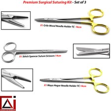 Surgical Suturing Kit Crilewood Needle Holder TC Mayo Hegar TC Spencer Set of 3