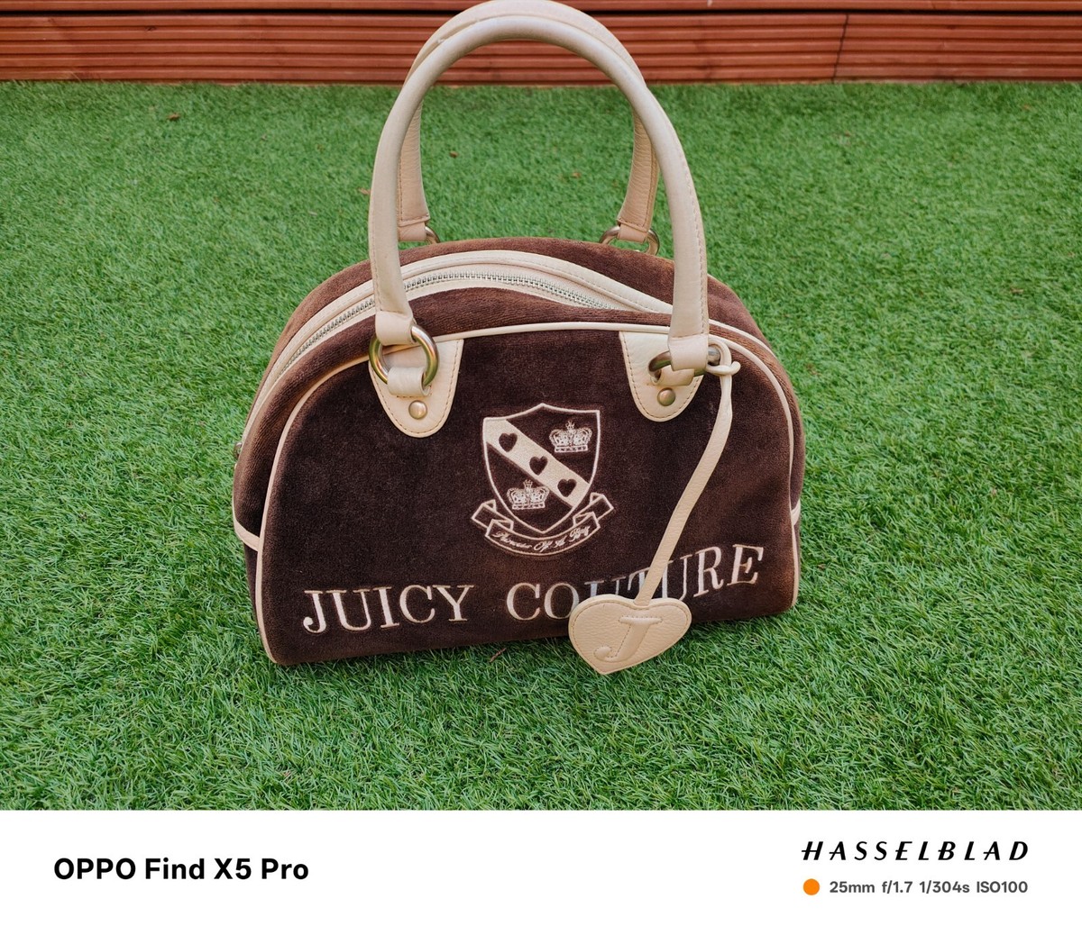 Juicy Couture Vintage brown velvet bowling style handbag, RARE 