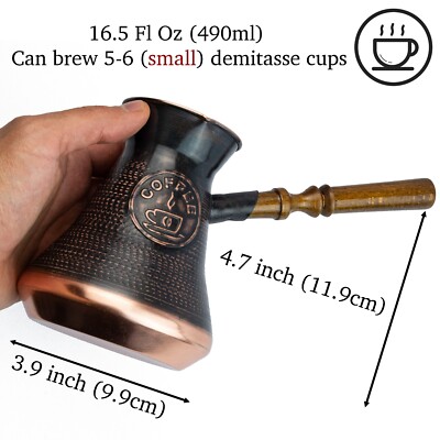 Handmade Armenian Coffee Pot Copper Jazva maker Wooden Handle