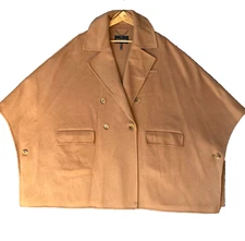 Bcbg Maxazria Poncho Women M L Wool Button Shawl Cape Wrap Muff Lagenlook Coat