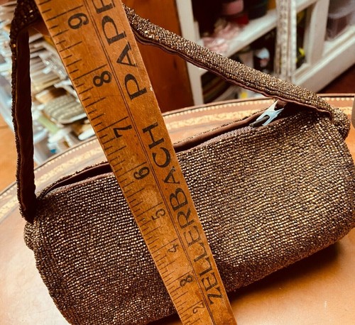 Vintage Rare 1900s Beaded Hand Sewn Handbag Copper Purse 8"Lx4"H x4" - Picture 4 of 8