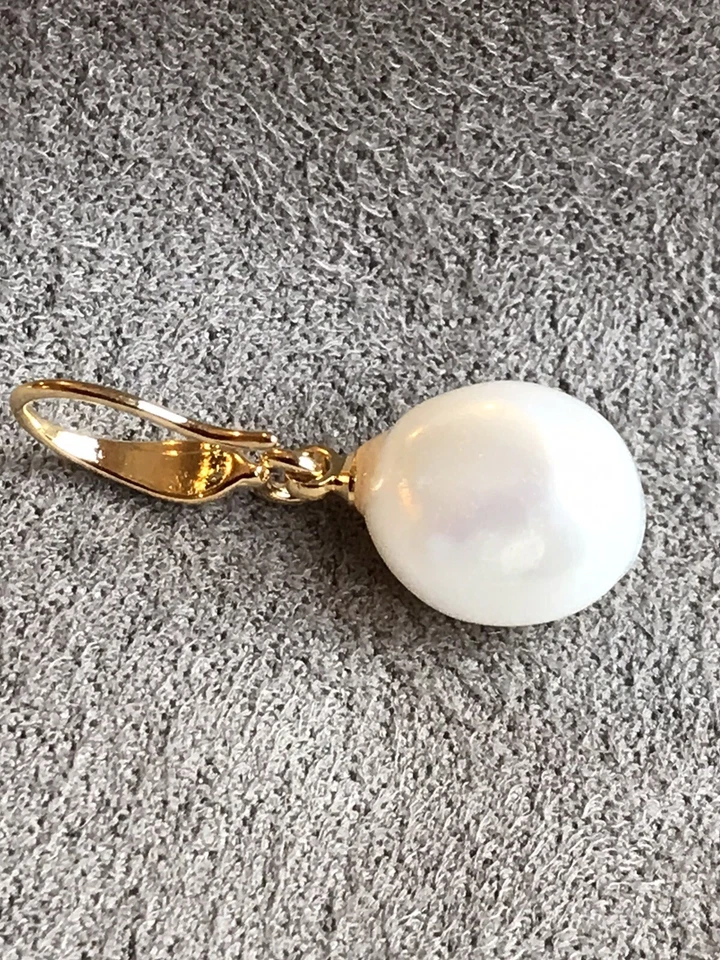 Серьги с натуральным белым барочным жемчугом Южного моря 12-10 мм позолота 18 карат - Изображение 3 из 4