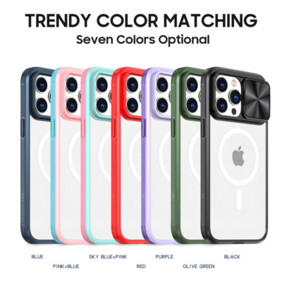 For iPhone 14 13 12 Pro Max 11 Lens Slide MagSafe Shockproof Armor Case Cover