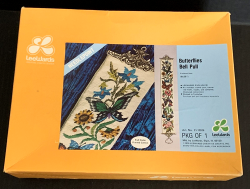 Vintage 1976 Needlepoint BUTTERFLIES Flowers Bell Pull Kit 6x36" Complete in Box - Picture 1 of 16