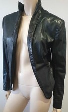 Theyskens Theory Women's Black Open Front High Neck Lined Leather Jacket 10/44
